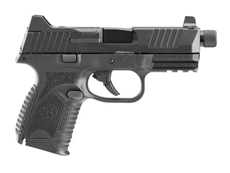 [845737012144] FN 66100782 509CT w/Optic Compact 9mm Luger 12+1/24+1, 4.32" Black Steel Threaded Barrel, Black PVD Optic Cut/Serrated Stainless Steel Slide, Black Polymer Frame w/Picatinny Rail