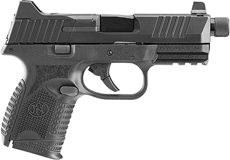 [845737012151] FN 66100783 509CT  Compact 9mm Luger 10+1, 4.32" Black Steel Threaded Barrel, Black PVD Optic Cut/Serrated Stainless Steel Slide, Black Polymer Frame w/Picatinny Rail, Ambidextrous