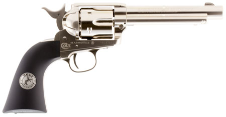 [723364540516] Umarex 2254051 Colt Peacemaker CO2 Pistol 177 Pellet 6rd Single Action, Nickel Frame, CO2 Housed In Black Polymer Grip