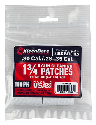 [026249001226] KleenBore P202 Super Shooter  .30/ .28 - .35 Cal 1.75" 100% Cotton Flannel 75 Per Pack
