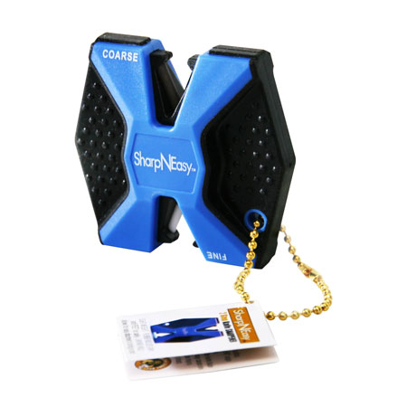 [015896003349] AccuSharp 334C SharpNEasy 2-Step Sharpener Hand Held Fine Coarse Ceramic Stone Sharpener Plastic Handle Black/Blue