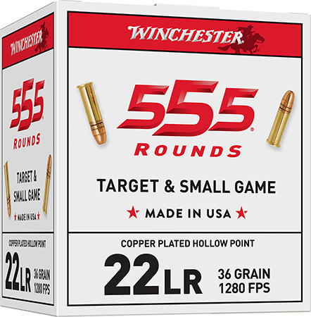 [020892102477] Winchester Ammo 22LR555HP USA  22LR 36gr Copper Plated Hollow Point 555 Per Box/10 Case *Bulk