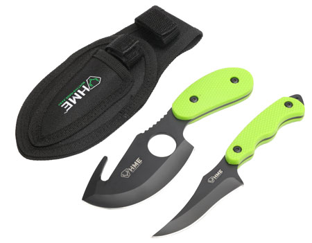 [888151019016] HME HMEKN2PSGC Skinning Kit  3.50" Fixed Skinner w/Gut Hook/Caping Plain/Gut Hook Black Oxide 420HC Blade, TPR Green Handle