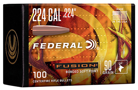 [604544656572] Federal FB224F1 Fusion Component  224 Cal .224 90 gr Bonded Soft Point 100 Per Box/ 4 Case