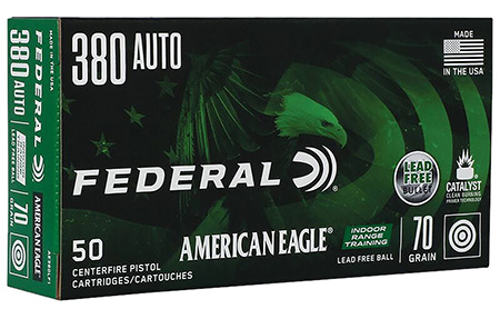 [604544656527] Federal AE380LF1 American Eagle Indoor Range Training 380ACP 70gr Lead Free IRT 50 Per Box/10 Case
