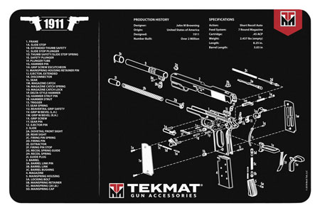 [612409970633] TekMat TEKR171911 1911 Cleaning Mat Black/White Rubber 11"x17" 1911 Parts Diagram