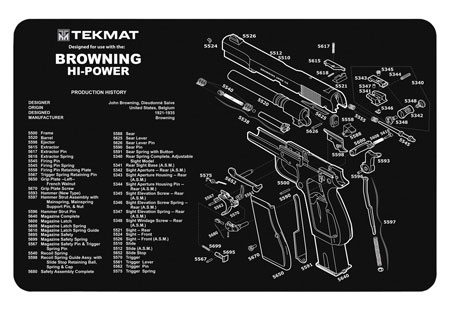 [612409970718] TekMat TEKR17BROWNINGHP  Cleaning Mat Black/White Rubber 11"x17" Browning Hi-Power Parts Diagram