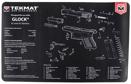 [612409970770] TekMat TEKR17GLOCK4243 Glock 42/43 Cleaning Mat Black/White Rubber 11"x17" Glock 42/43 Parts Diagram