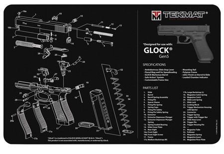 [612409970862] TekMat TEKR17GLOCKG5 Glock Gen5 Cleaning Mat Black/White Rubber 11"x17" Glock Gen5 Parts Diagram