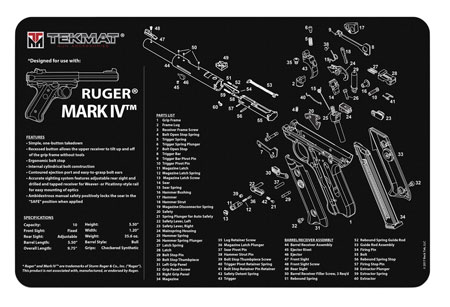 [612409971005] TekMat TEKR17RUGERMK4 Ruger Mark IV Cleaning Mat Ruger Mark IV Parts Diagram 11" x 17"