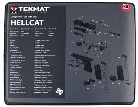 [888151028223] TekMat TEKR20HELLCAT  Ultra 20 Cleaning Mat Black/Gray Rubber 15"x20" Springfield Hellcat Parts Diagram
