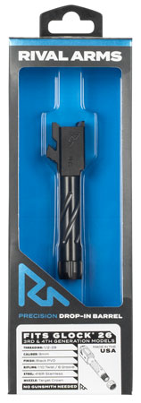 [788130027653] Rival Arms RA20G602A Precision V1 Drop-In Barrel 9mm Luger 3.43" Black PVD Finish 416R Stainless Steel Material with Threading for Glock 26 Gen3-4