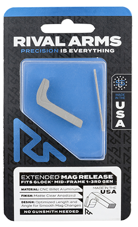 [788130029671] Rival Arms RA72G001D Magazine Release  Compatible w/Glock Gen3 (Except 21SF) Extended, Silver Aluminum