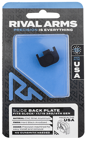 [788130029510] Rival Arms RA43G001A Slide Back Cover Plate  Double Stack Black Anodized Aluminum for Glock 17/19 Gen3-4