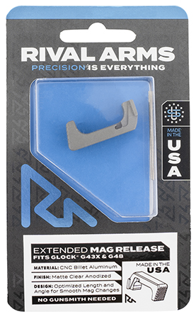 [788130029800] Rival Arms RA72G004D Magazine Release  Extended Silver Aluminum for Glock 43X, 48