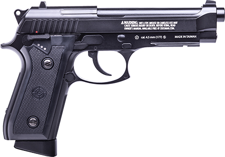 [028478148673] Crosman PFAM9B Full Auto Air Pistol CO2 177 BB 20rd Smooth Bore Brass Barrel, Blow Back Action, Fixed Front/Notched Rear Sights, Full Metal Frame, Black Polymer Grips, Selector Safety