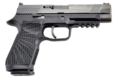 [810025503383] Wilson Combat SIGWCP320FPBATC P320  9mm Luger 17+1 4.70" Black Steel Barrel, Black DLC Serrated Stainless Steel Slide, Black Polymer Frame w/Picatinny Rail, Curved Trigger, Black Polymer Grip
