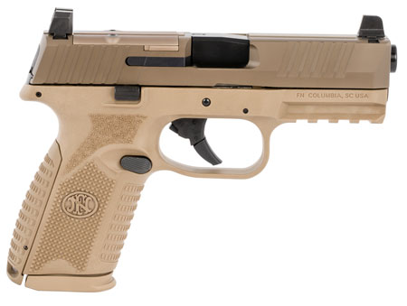 [845737011574] FN 66100742 509M MRD Mid-Size 9mm Luger 10+1 4" Black Recessed Crown Barrel, Flat Dark Earth PVD Optic Ready/Serrated Steel Slide, Flat Dark Earth Polymer Frame w/Picatinny Rail, Ambidextrous