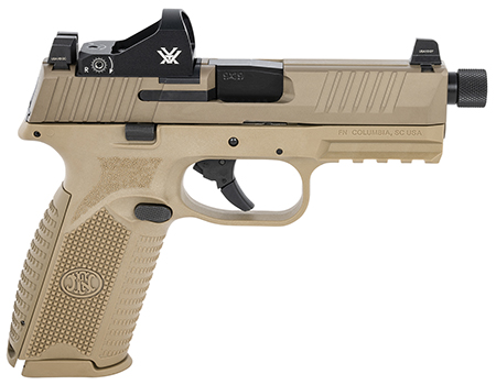 [845737012328] FN 66100845 509 Tactical 9mm Luger 17+1/24+1 4.50" Threaded Barrel, Flat Dark Earth Polymer Frame w/Mounting Rail, Optic Cut FDE Stainless Steel Slide, No Manual Safety, Includes Viper Red Dot