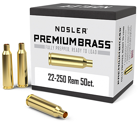 [054041100656] Nosler 10065 Premium Brass Unprimed Cases 22-250Rem Rifle Brass 50/Box