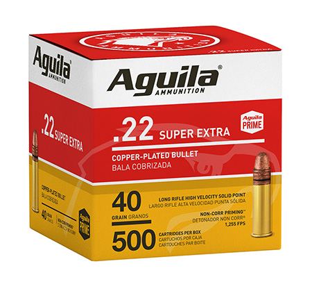 [640420013138] Aguila 1B221115 Super Extra High Velocity 22LR 40gr Copper Plated Solid Point 500 Per Box/4 Case