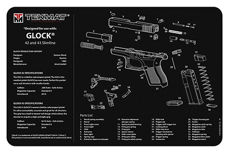 [612409973290] TekMat TEKR20GLOCK4243 Glock 42/43 Ultra 20 Cleaning Mat Black/White Rubber 15"x20" Glock 42/43 Parts Diagram