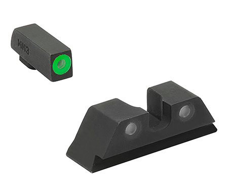 [810013520774] Meprolight USA 402243111 Hyper-Bright Sight Set Green Tritium/Black Frame Compatible w/Glock 17/17L/19/22/23, Post/Dovetail Mount
