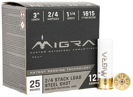 [683828726491] Migra Ammunitions M12S24 Staxd  12Gauge 3" 1 1/4oz 2/4Shot 25 Per Box/10 Case