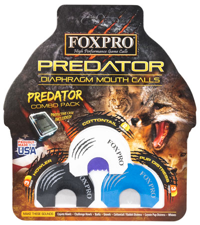 [831621005286] Foxpro COYCOMBO Predator Combo Diaphragm Call Double/Triple Reed Cottontail Sounds Attracts Predators Black/Blue/White 3 Piece
