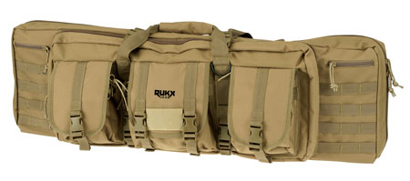 [819644026464] Rukx Gear ATICT42DBT Tactical Double Gun Case 42" Water Resistant Tan 600D Polyester w/ Non-Rust Zippers Reinforced Velcro  &  Adjustable Back Straps