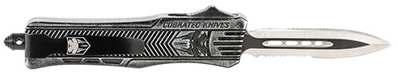 [099654022148] CobraTec Knives SSWCTK1SDAG1SS CTK-1  Small 2.75" OTF Dagger Part Serrated D2 Steel Blade/ Stonewashed Aluminum Handle Features Glass Breaker Includes Pocket Clip