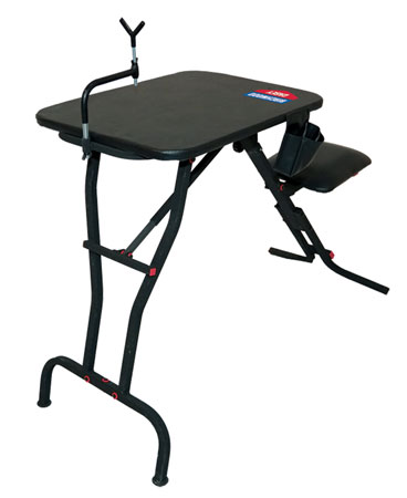[888151026533] Birchwood Casey MSB100 Ultra Steady Shooting Bench Black Steel, Folding Seat, Pockets  &  Adjustable Rubber Coated Gun Rest 21" W x 28" L