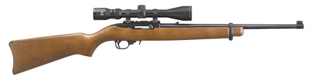 [736676311590] Ruger 31159 10/22 Carbine 22 LR 10+1 18.50" Barrel, Satin Black Alloy Steel, Hardwood Stock, Cross-Bolt Manual Safety, Includes Viridian EON 3-9x40mm Scope