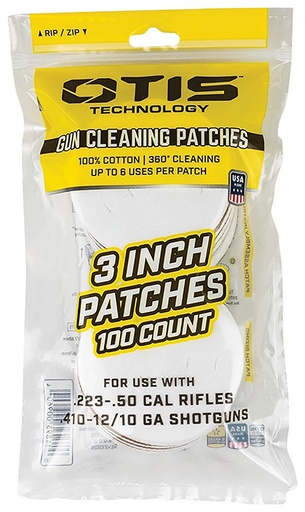 [014895009604] Otis FG919100 All Caliber Cleaning Patches Multi-Caliber 3" Cotton 100 Per Pkg