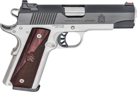 [706397929633] Springfield Armory PX9118L 1911 Ronin 45 ACP 8+1, 4.25" Stainless Match Grade Steel Barrel, Salt Blued Serrated Carbon Steel Slide, Satin Cerakote Aluminum Frame w/Beavertail, Crossed Cannon Wood Grip