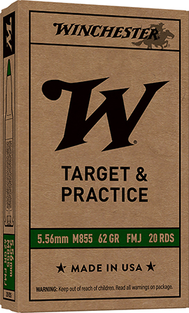[020892228474] Winchester Ammo WM855K USA M855 Green Tip 5.56x45mmNATO 62gr Full Metal Jacket Lead Core 20 Per Box/50 Case