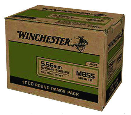 [020892228702] Winchester Ammo WM8551000 USA M855 Green Tip 5.56x45mmNATO 62gr Full Metal Jacket 1000 Per Box/1 Case *Sold By Case