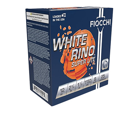 [762344712505] Fiocchi 12WRSL8 Exacta Target White Rino Super Light 12Gauge 2.75" 1 1/8oz 8Shot 25 Per Box/10 Case