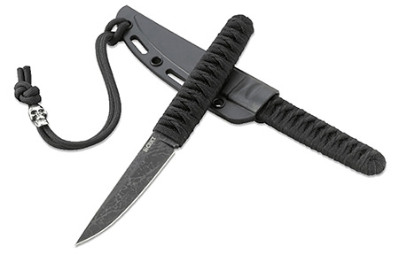 [794023236705] CRKT 2367 Obake  3.64" Fixed Plain Acid Etched Gray TiCN 8Cr14MoV SS Blade/ Black Nylon Cord Wrapped Stainless Steel Handle Includes Sheath