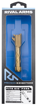 [788130031339] Rival Arms RA20P002E Precision Match Grade 9mm Luger 3.10" Fluted Threaded Gold PVD Steel, Fits Sig P365