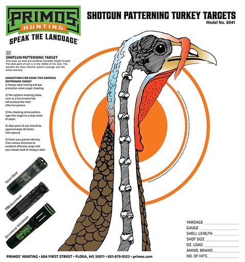 [010135060411] Primos 6041 Patterning Turkey  Hanging Paper Targets, For Use With Shotgun 10.75" x 11.50" Multi-Color 12 PK