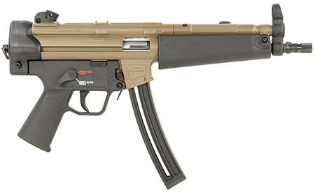 [642230262522] HK 81000629 MP5  Sports South Exclusive 22 LR 25+1 8.50" Barrel, Exclusive Flat Dark Earth Finish, No Stock (Sling Mount), Black Polymer Grip, Adjustable Rear Sight, Manual Safety