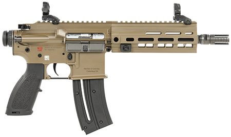 [642230260177] HK 81000531 416  Sports South Exclusive 22 LR 10+1 8.50" Black Steel Threaded Barrel, Flat Dark Earth Aluminum w/M-LOK  &  Picatinny Rail Receiver, Black Polymer Grip, Right Hand