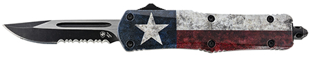 [093674801042] Templar Knife SCAP631 Gen II Captain Small 2.69" OTF Drop Point Part Serrated Black Oxide Stonewashed 440C SS Blade, 4.31" Red/White/Blue w/Star Aluminum Handle Glass Breaker