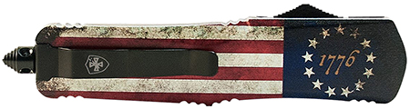 [093674802520] Templar Knife MBRF331 1776 Gen II Slim 3.43" OTF Drop Point Plain Black Oxide Stonewashed Black 440C SS Blade/5.05" Betsy Ross Flag Aluminum Handle Features Glass Breaker Includes Pocket Clip/Sheath