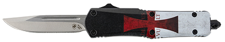 [093674803213] Templar Knife STK332 Gen II Templar Flag Small 2.69" OTF Drop Point Plain Powder Coated 440C SS Blade, 4.31" Templar Flag Aluminum Handle Glass Breaker