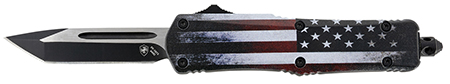 [093674810389] Templar Knife SUS231 Gen II US Flag Small 2.69" OTF Tanto Plain Black Oxide Stonewashed 440C SS Blade, 4.31" US Flag Aluminum Handle, Glass Breaker
