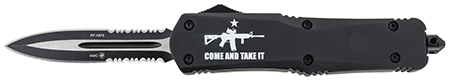 [093674811232] Templar Knife LAR15431 Gen II Come And Take It Large 3.50" OTF Dagger Part Serrated Black Oxide Stonewashed 440C SS Blade, 5.25" Black w/ "Come And Take It" AR-15 Gun Aluminum Handle, Glass Breaker