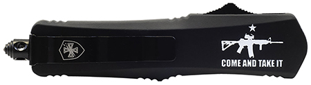 [093674811409] Templar Knife SAR15531 Gen II Come And Take It Small 2.69" OTF Tanto Part Serrated Black Oxide 440C SS Blade, 4.31" Black w/ "Come And Take It" AR-15 Gun Aluminum Handle, Glass Breaker