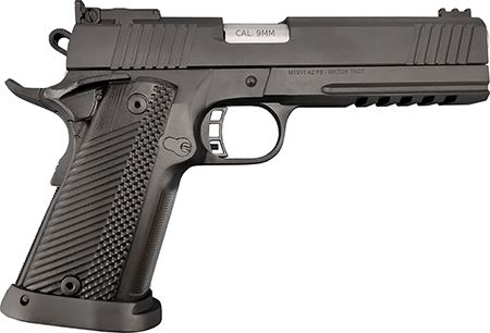 [4806015566458] Rock Island 56645 Pro Ultra Match 9mm Luger Caliber with 5" Barrel, 17+1 Capacity, Overall Black Parkerized Finish Steel, Picatinny Rail/Beavertail Frame, Serrated Slide  &  Black G10 Grip